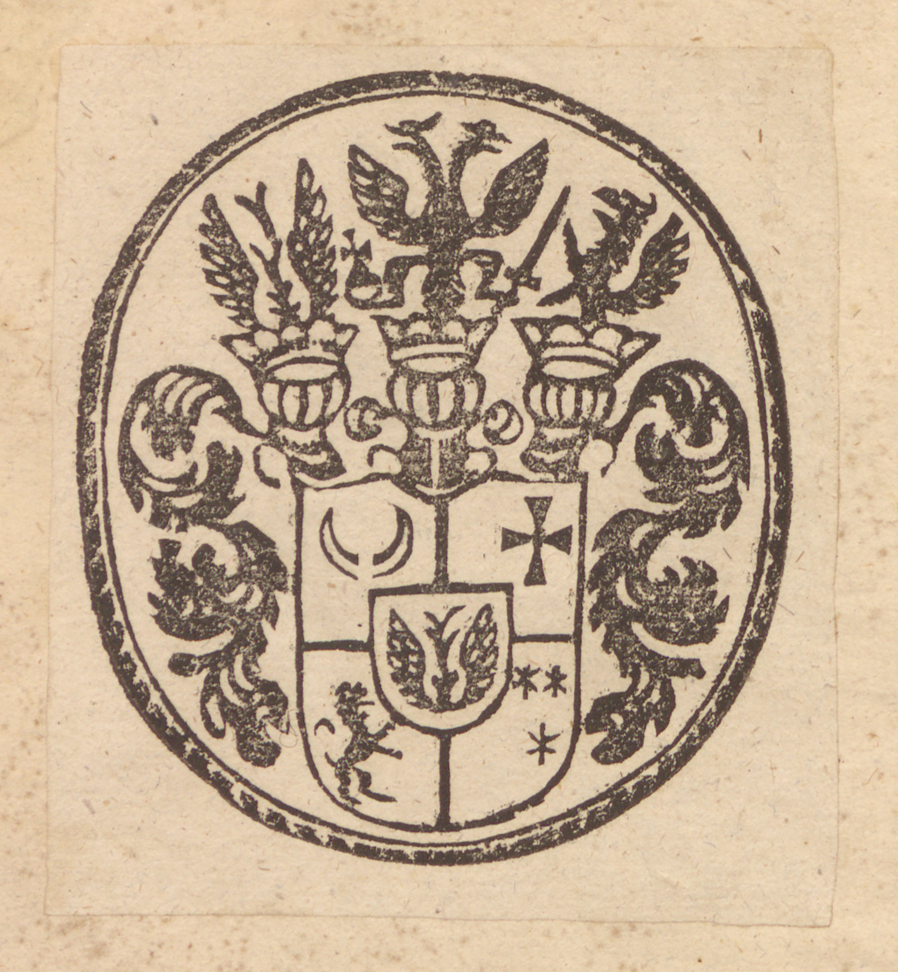 Zbiory Lehndorffów ze Sztynortu w powiecie węgorzewskim,
2. Ekslibris Lehndorffów na wyklejce górnej okładziny