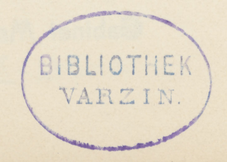 Zbiory Bismarcków z Warcina w powiecie miasteckim, 2. Owalna fioletowa pieczątka z napisem BIBLIOTHEK VARZIN.