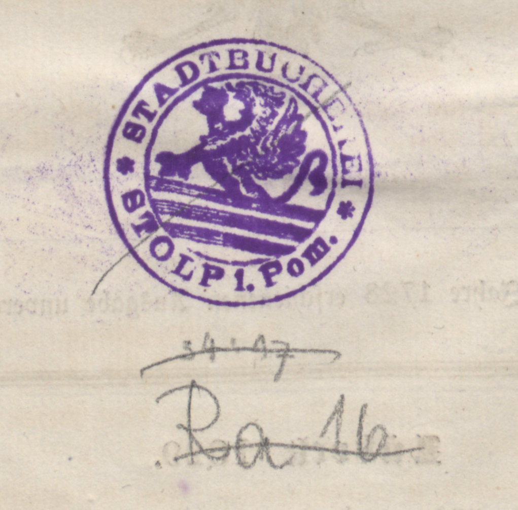 Biblioteka Miejska w Słupsku, pieczątka okrągła: Stadtbücherei Stolp i. Pom.